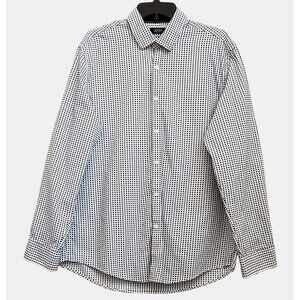 Alfani Mens Button Up Long Sleeve Shirt Black And White Squares L Regular Fit